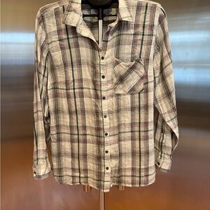 True Craft White and Purple Plaid Button Down Shirt